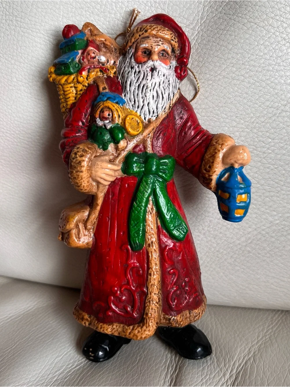 Vintage Blow Mold Plastic Red Santa Figurine Holiday Hanging Ornament